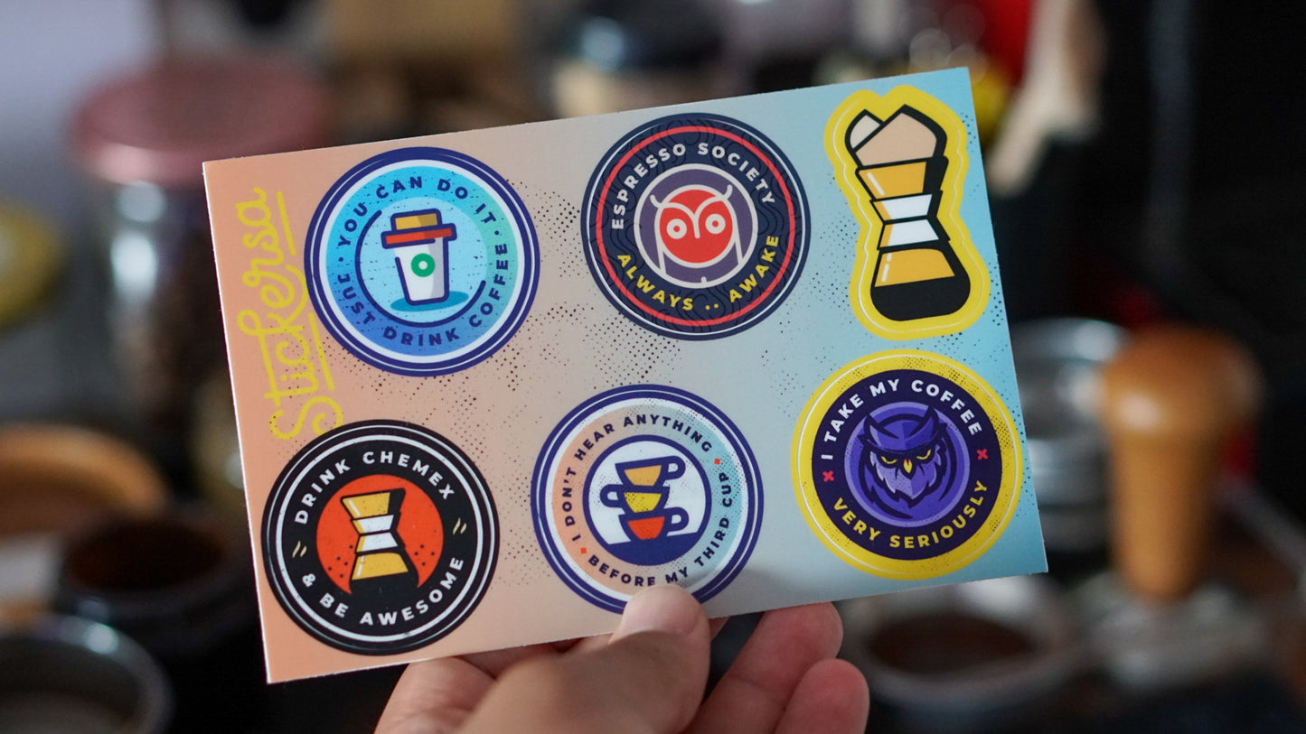 Coffee Sticker Sheet – 6 Fun Coffee Quotes