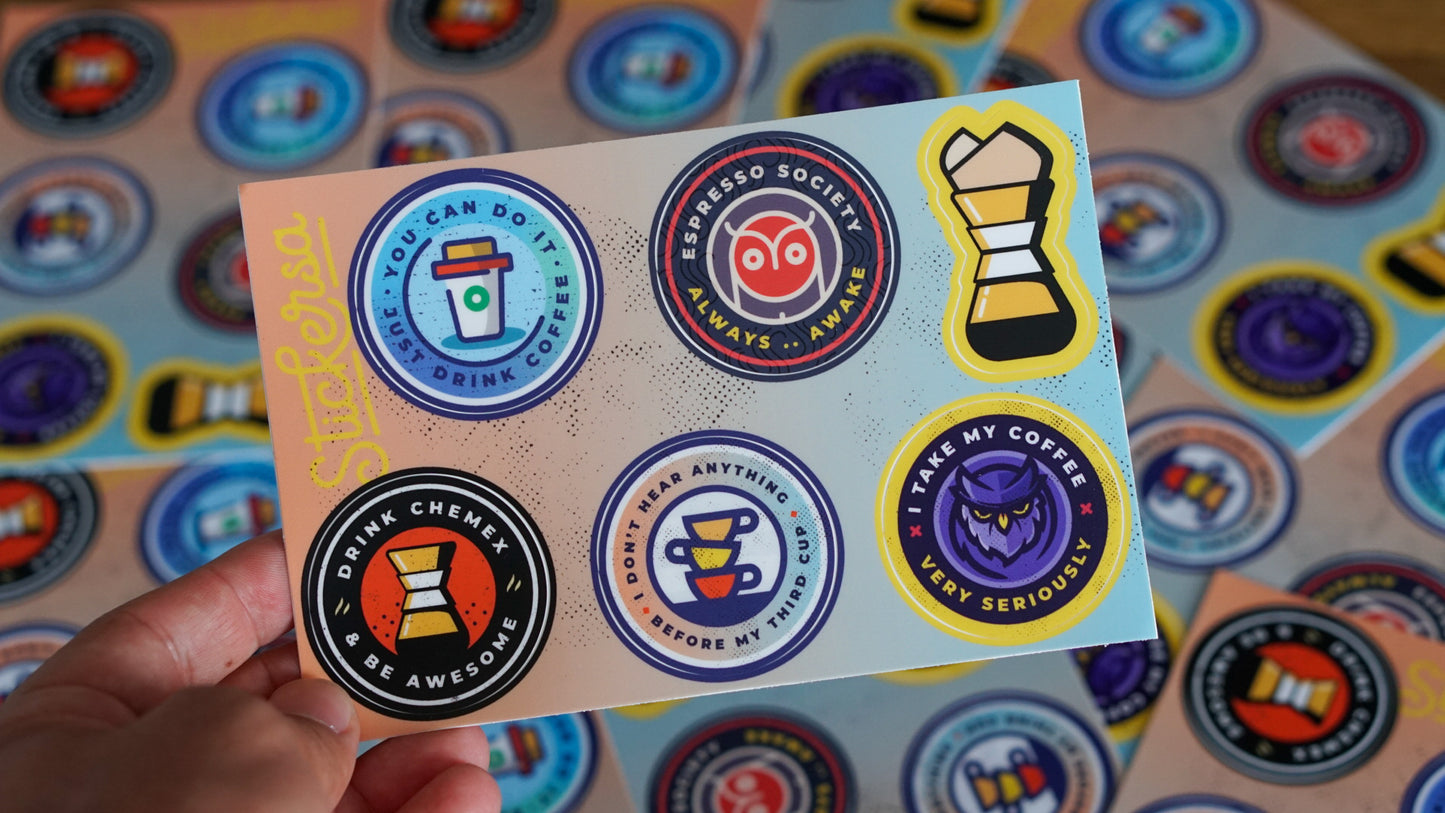 Coffee Sticker Sheet – 6 Fun Coffee Quotes