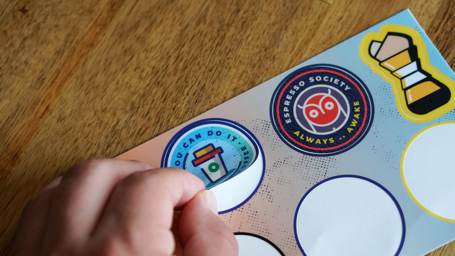 Coffee Sticker Sheet – 6 Fun Coffee Quotes